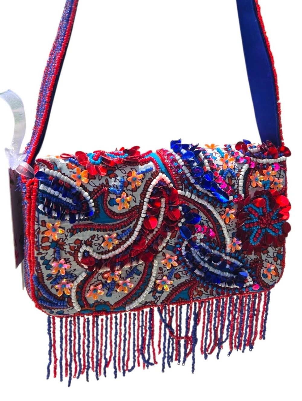 ❤️ TikTok Viral Beaded Summer Bag- USA Red/White/Blue Fringe Paisley Boho